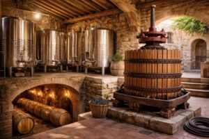découvrez comment aménager une propriété viticole dans le rhône en intégrant un pressoir traditionnel, des cuves en inox modernes et une cave voûtée authentique pour une production de vin de qualité.