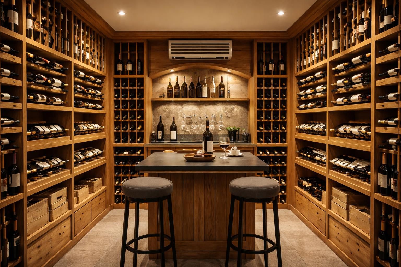 découvrez comment rénover votre cave à vin en y intégrant une climatisation wine cellar performante et des étagères sur mesure en chêne massif pour préserver parfaitement vos bouteilles.