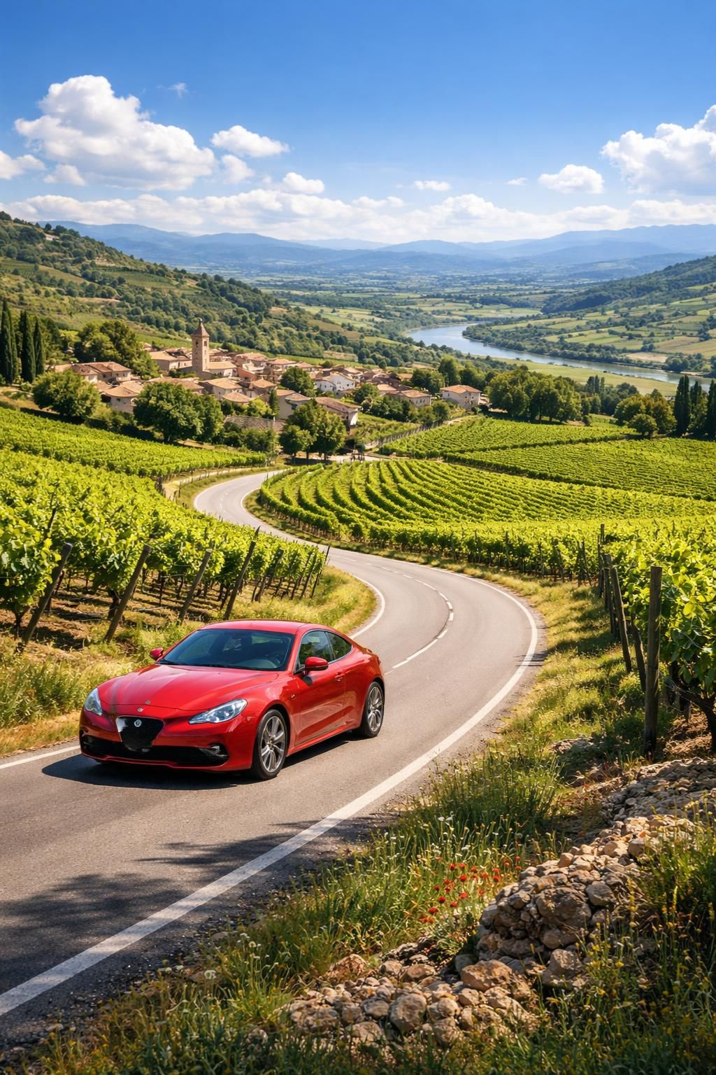 découvrez les vignobles du rhône lors de circuits œnotouristiques uniques à bord d'une alfa romeo giulia, spécialement conçus pour les amateurs de cyclisme passionnés par la découverte et le plaisir du vin.